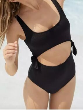 aerie Black Cutout One-Piece Swimsuit with Side Ties
